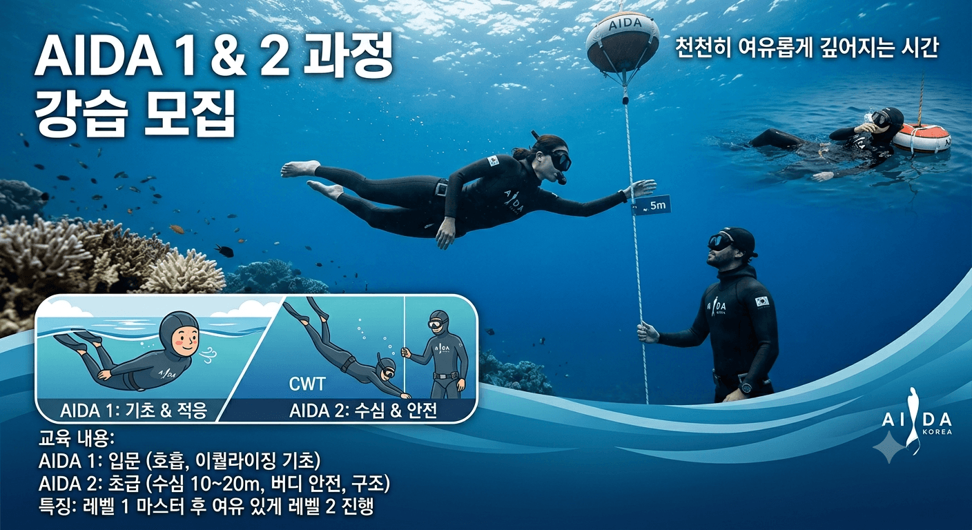 AIDA1+AIDA2  프리다이빙 자격증 과정 (레벨1, 2 통합과정) 강의 사진