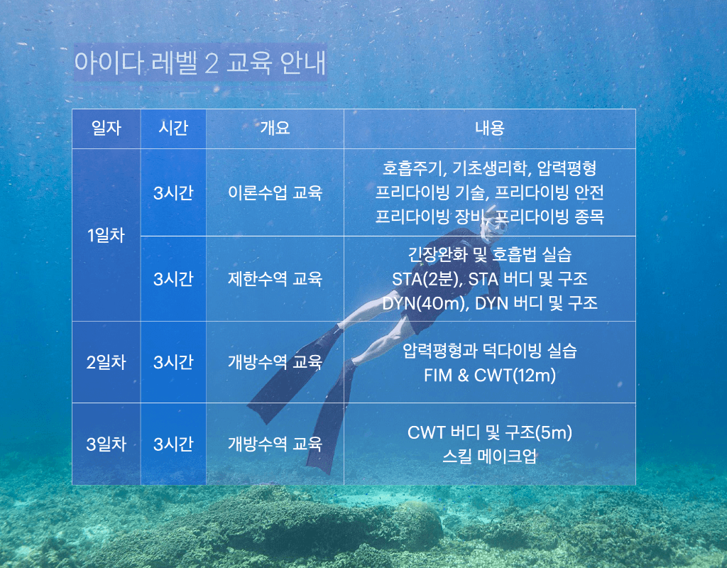 프리다이빙 AIDA 레벨2 강습 강의 사진 2